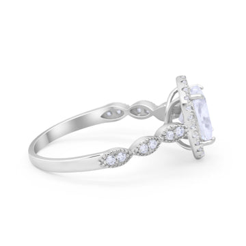 Art Deco Wedding Halo Ring Oval Simulated Cubic Zirconia 925 Sterling Silver